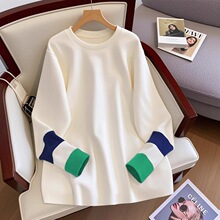 白色打底衫女内搭春季洋气时尚宽松加绒长袖t恤中长款上衣遮屁股