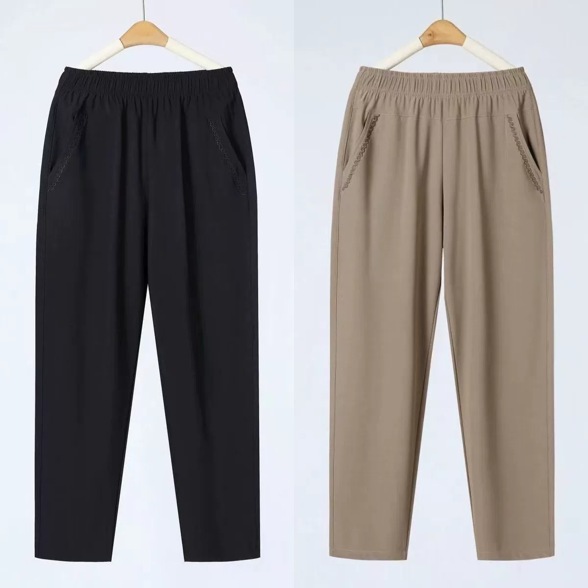 Трансграничные 2025 новые китайские повседневные брюки с высокой талией и тонким ледяным шелком прохладные брюки с вышивкой модные женские брюки