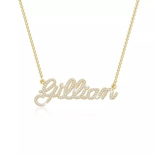 Ins Stacked Style Personality DIY Alphabet Name Silver Inlaid Mosan Diamond Plated 18k Gold Necklace Valentine's Day Gift
