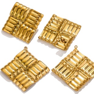 DIY stainless steel square texture earrings street shot Internet celebrity ear studs woven design titanium steel plated 18K gold square pendant