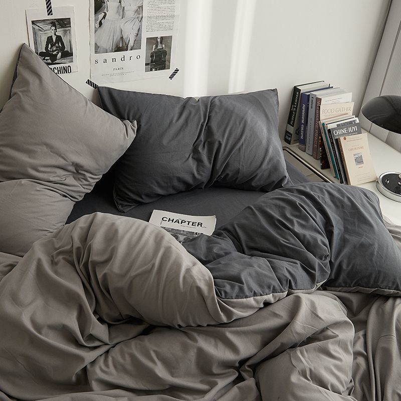 Scandinavian Style High-End Bedspread Double Haze Gray Quilt Cover Four-Piece Bedding Set Bed Sheetss Dormitory Bed Three-Piece Set