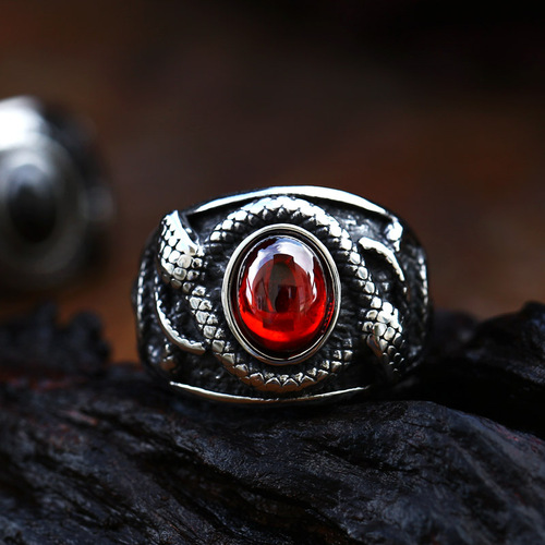 beier foreign trade new stainless steel gem-set men's ring wholesale retro personalized double-headed snake titanium steel ring