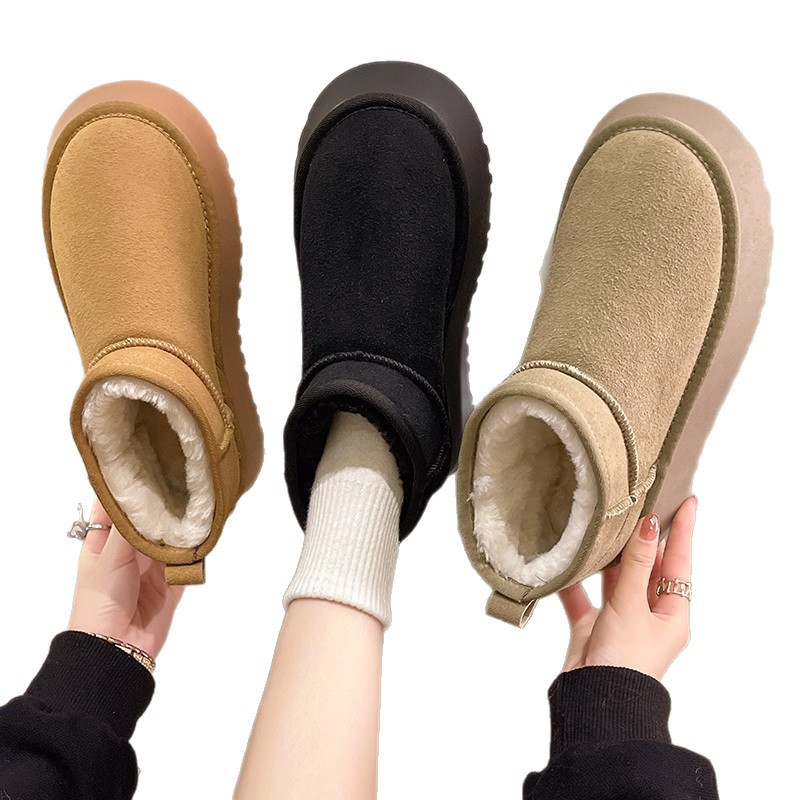 Zapatos de algodón gruesos para mujeres con una base gruesa de vello botas de moda Martin 2025 nuevas botas de nieve casuales y cómodas antideslizantes retro para mujeres