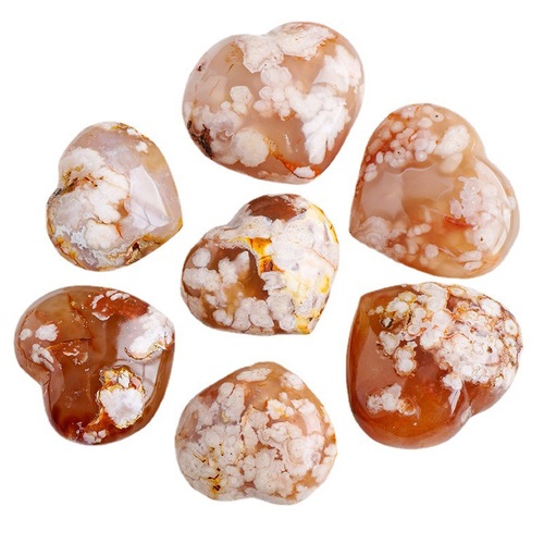 Natural cherry blossom agate love handle piece heart-shaped peach heart crystal raw stone ore specimen home decoration wholesale