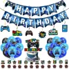 03 Game console birthday party supplies [flag + spiral + cake insert + balloon]