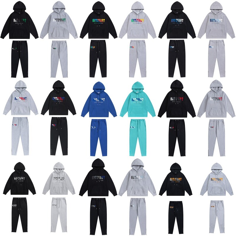 American Trendy Brand Trapstar Tiger Head Towel Embroidered Hooded Velvet Sweatshirt and Sweatpants Spring Loose Suit for Men and Women