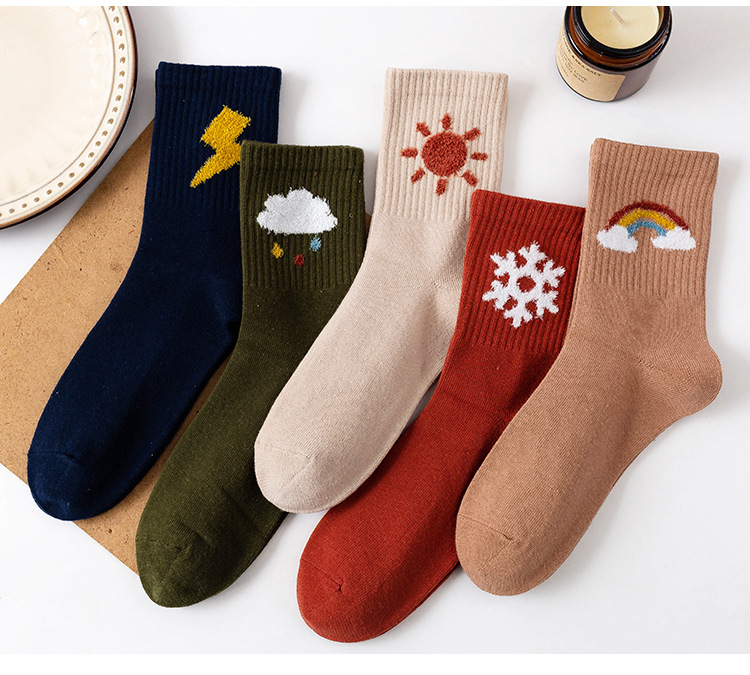 45g Weight Comfort Feel Of Sensation Socks Classification Nylon, Cotton Fabric Type Women's Casual Simple Style Rainbow Lightning Snowflake Nylon Cotton Crew Socks A Pair