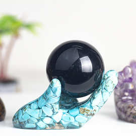「树脂填充天然水晶拇指底座摆件」家居装饰水晶球底座