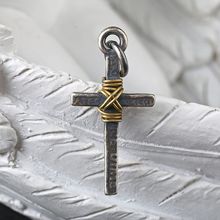 S925银 十字架吊坠吊饰 缠绕铜丝 复古个性男女手工挂件