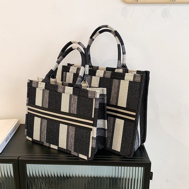 Bolso de mano para las mujeres 2023 nueva moda casual bolso de gran capacidad de lona rayas casual bolsa de hombro de viaje