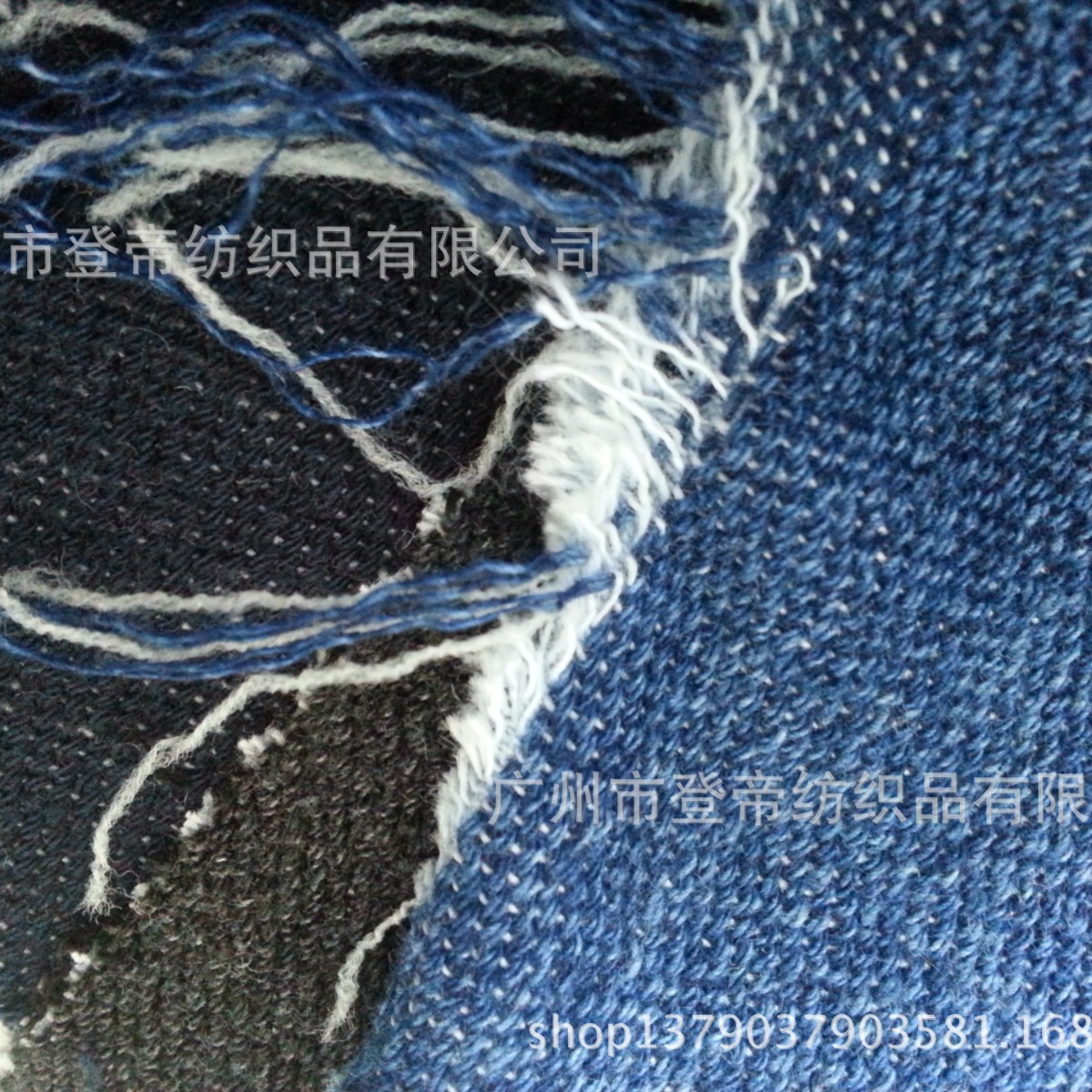 新版高档可洗水超柔软深靛蓝仿针织毛巾底可水洗牛仔布面料denim