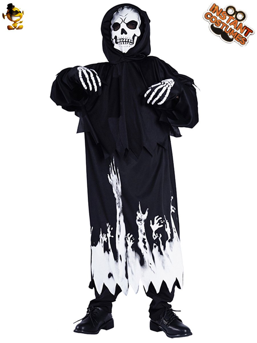 Traje del Partido de los niños Halloween carnaval Cosplay horror fluorescente cráneo traje negro