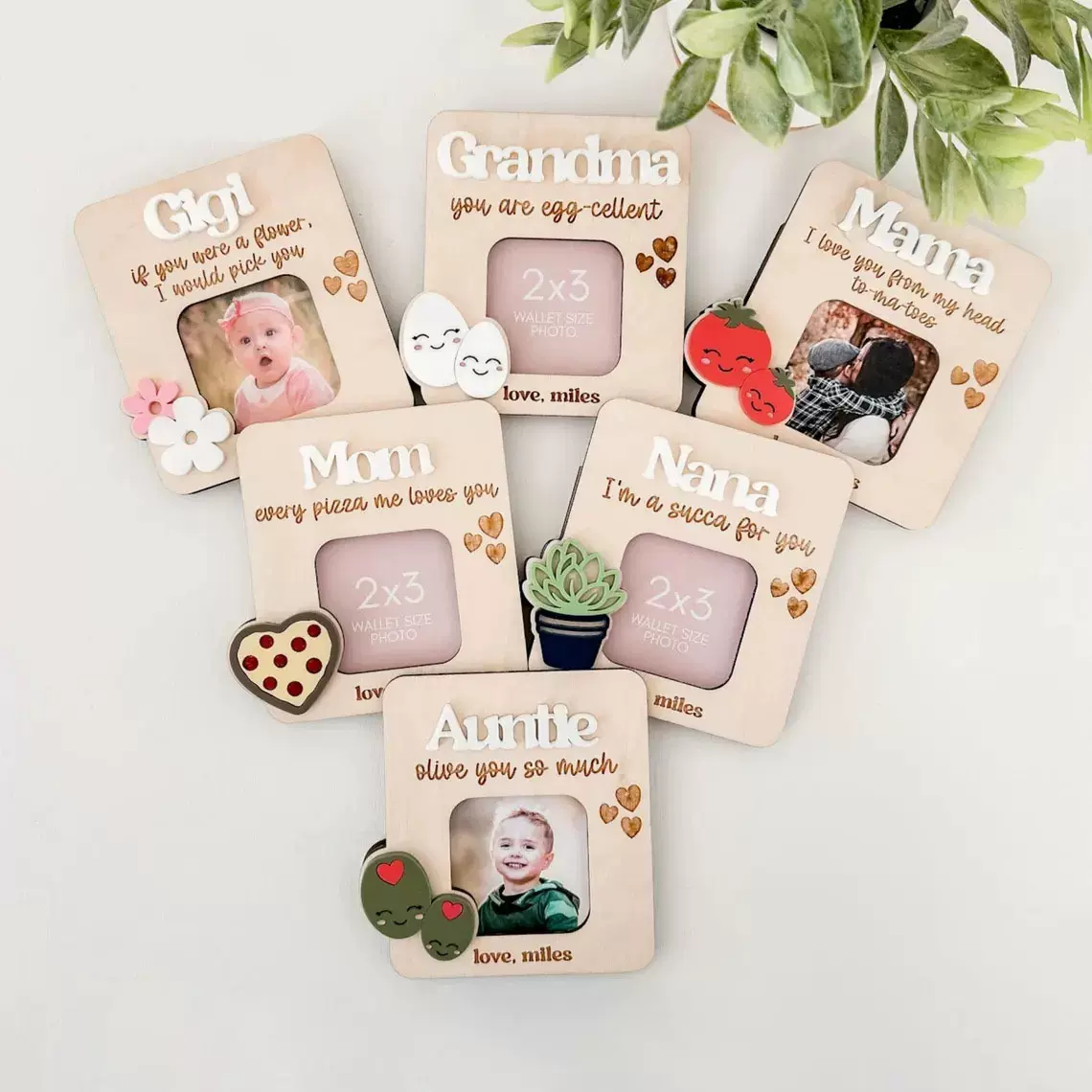 跨境母亲节礼物相框冰箱贴木制卡通相框冰箱贴家居装饰木质工艺品