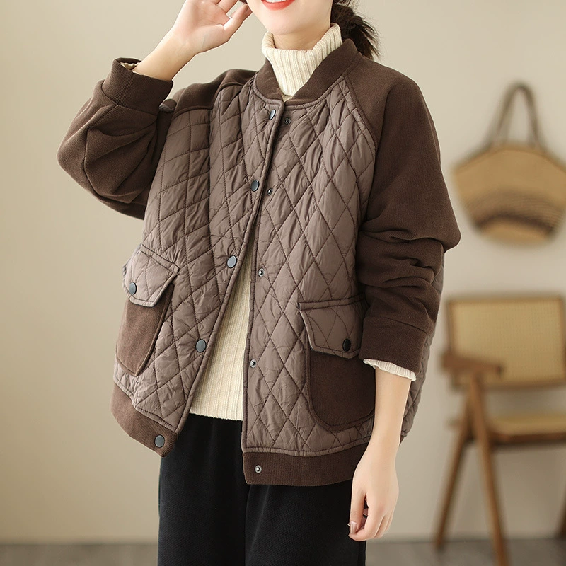 **Зимний новый стиль, художественная ретро-лоскутная куртка с хлопковой подкладкой, женская зимняя новая теплая куртка с хлопковой подкладкой, пальто в клетку с бриллиантами