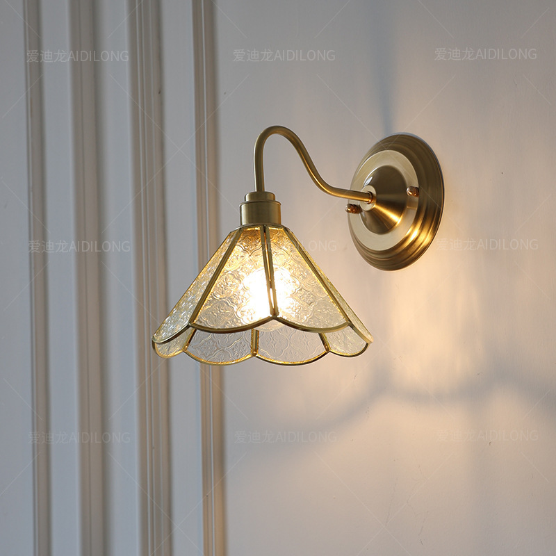复古黄铜玻璃壁灯 老上海卧室床头餐厅酒店客房商场民宿咖啡厅壁