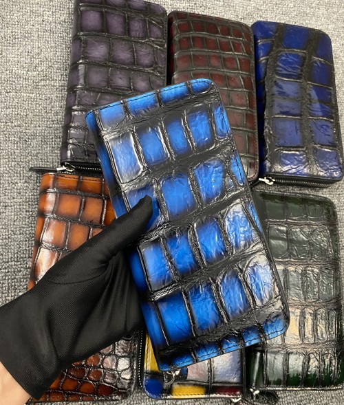 Directo de fábrica siameses cocodrilo pescado cuero bolso de los hombres billetera de moda bolso largo embrague Cartera de cuero