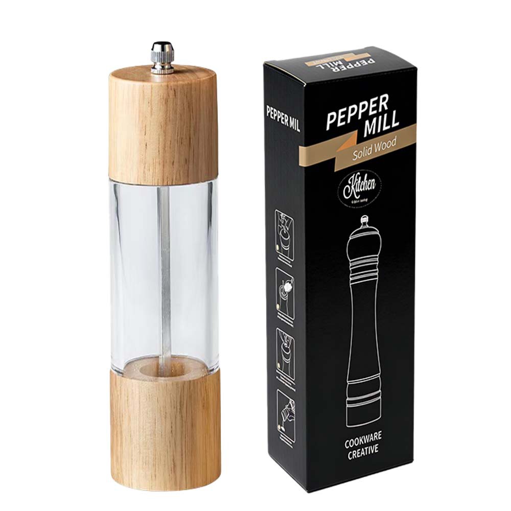Molino de pimienta de madera núcleo cerámico manual acrílico polvo de pimienta sal marina molino multipropósito herramientas de cocina multipropósito para el hogar