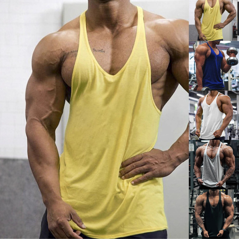Cross-Border Foreign Trade Men's Summer Outdoor Sports Leisure Fitness Running Cotton Tank Top Solid Color Tank Top for Men