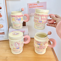 マグカップ蓋付きスプーン高颜値ウサギ水カップ家庭用セラミックカップ大容量オフィスコーヒーカップ