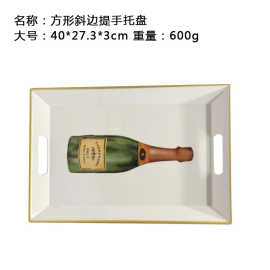 源头工厂密胺托盘装饰红酒瓶托盘竹纤维长方形直角提手托盘