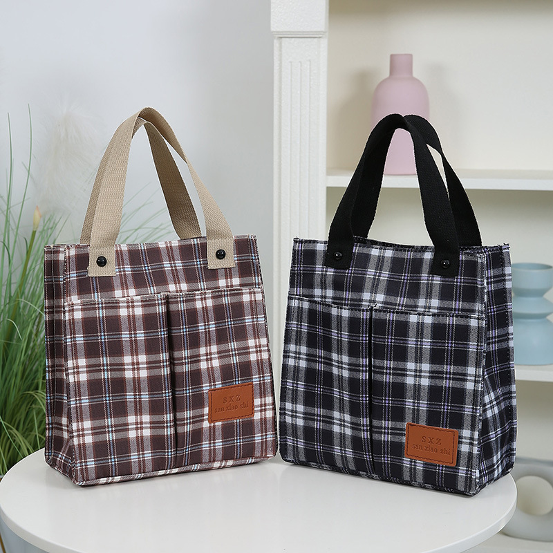 LOGO personalizado nuevo tipo de bolsa de nylon resistente al desgaste de gran capacidad de commuerzo de viaje bolsa de almuerzo de moda bolso práctico a cuadros