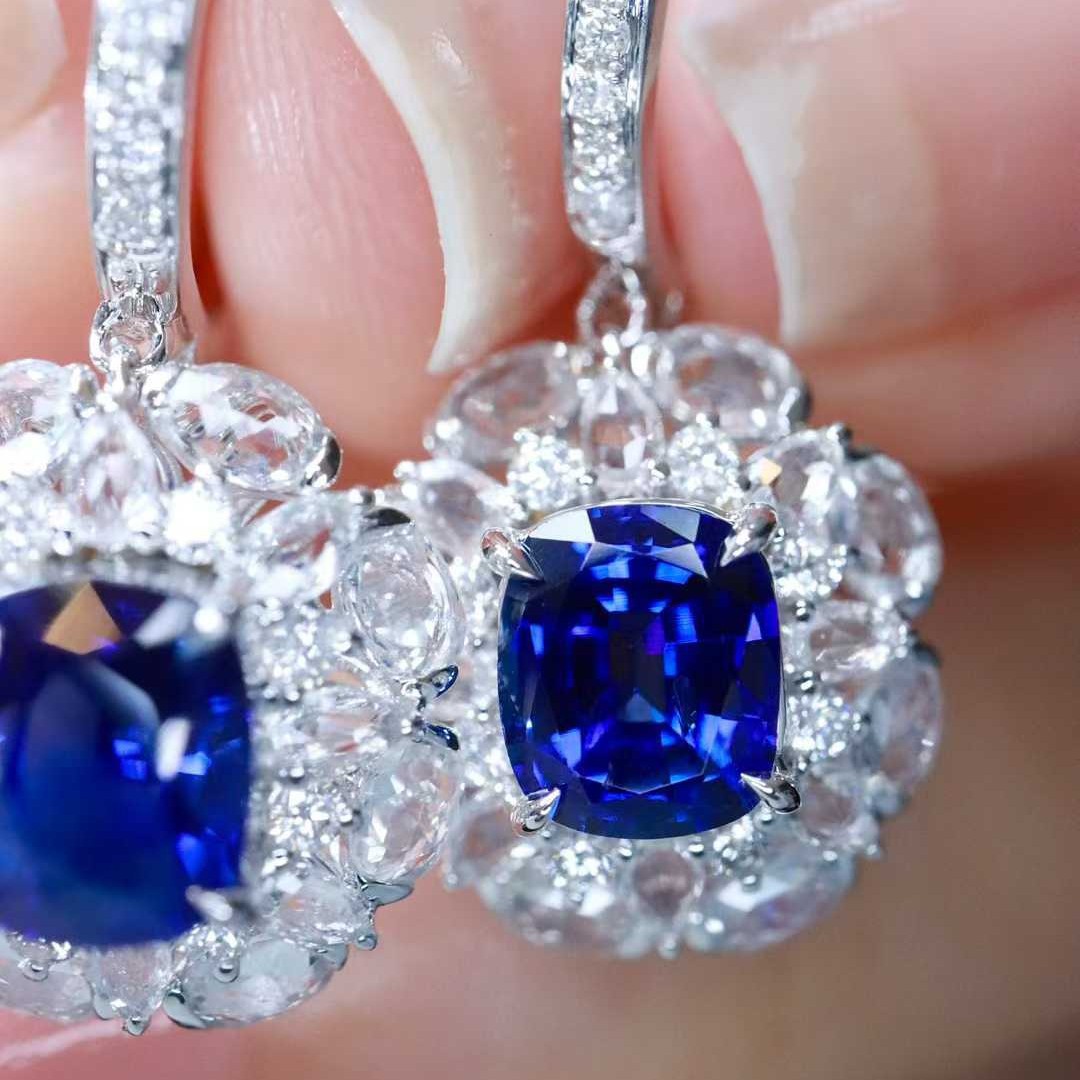 18K蓝宝石 耳环 sapphire 节日礼品 珠宝首饰 珠宝厂