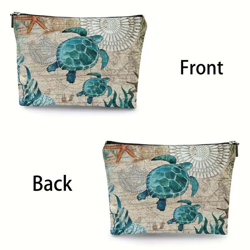 Transfronterizo Amazon tortuga linza impresión doble cara bolsa de maquillaje bolsa de almacenamiento bolsa multifuncional de cremallera