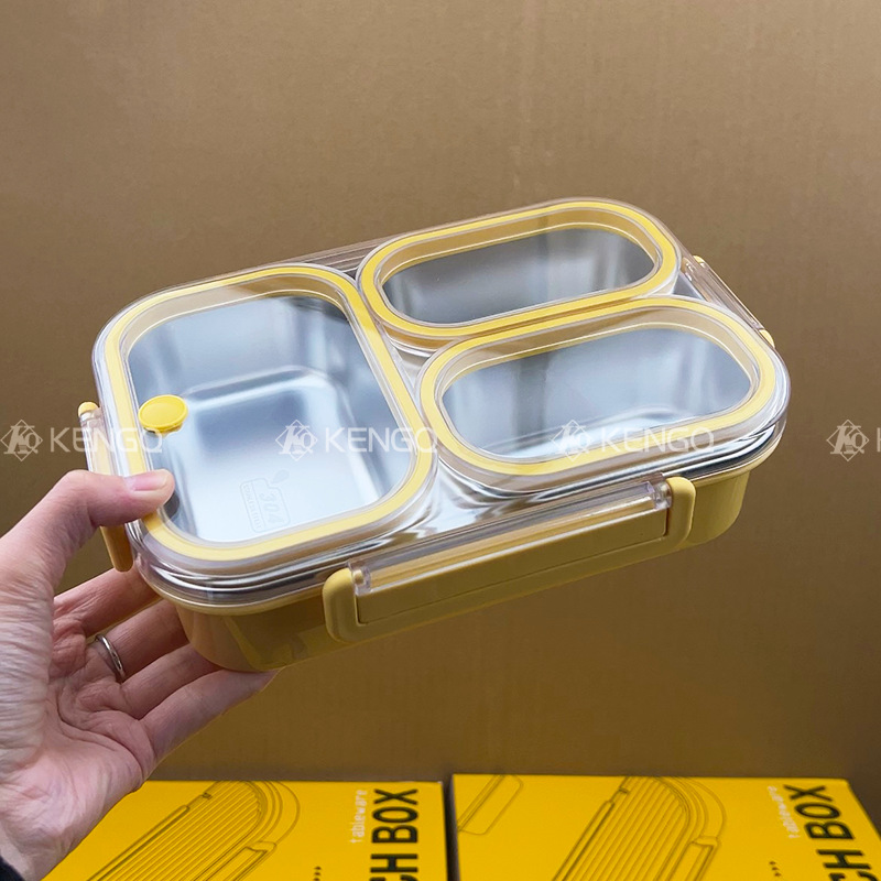 Fiambrera calefactable en microondas, anti-olor, caja bento para estudiantes de acero inoxidable 304, caja de conservación sellada de tres compartidos