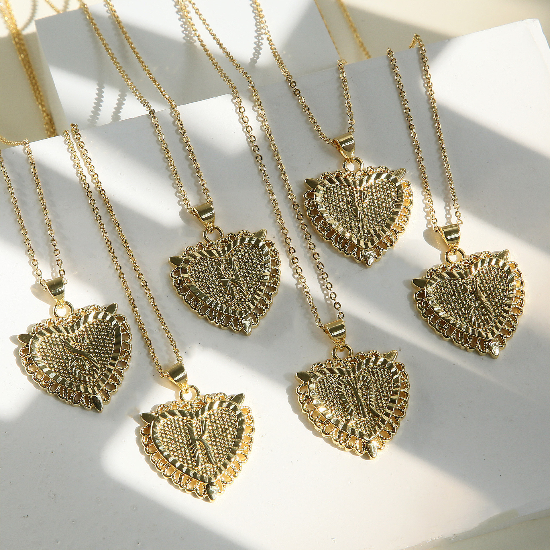 Letter, Heart Shape Pattern Women's Gender Brass Cable Chain Plating Letter Heart Shape Pendant Necklace