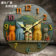 跨境热销2D挂钟伪立体效果时钟静音客厅餐厅圆形立体工艺木质挂钟