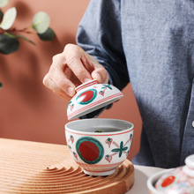 创意日式复古陶瓷炖盅家用带盖汤碗面碗调羹碗隔水炖碗蒸蛋盅炖罐