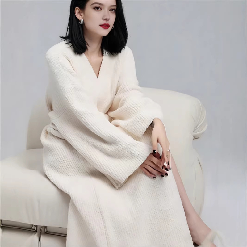 2026 Cross-Border Autumn and Winter New Solid Color Cardigan Robe Bathrobe Soft and Comfortable Casual Wearable Home Wear Women's Clothing 2026 Cross-Border Autumn and Winter New Solid Color Cardigan Robe Bathrobe Soft and Comfortable Casual Wearable Home Wear Women's Clothing