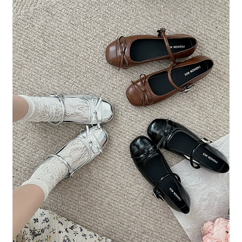 Черные женские балетки на плоской подошве с мелким горлышком, новинка лета 2024, туфли Мэри Джейн с французским круглым носком