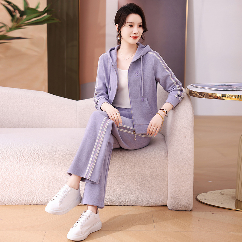 春秋运动服套装女士2025秋季新款休闲时尚气质连帽开衫卫衣两件套|undefined