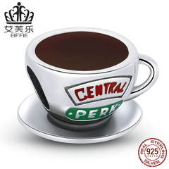 艾芙樂復古咖啡杯純銀s925串珠手鍊 彩色滴油英文刻字珠子SCC2164