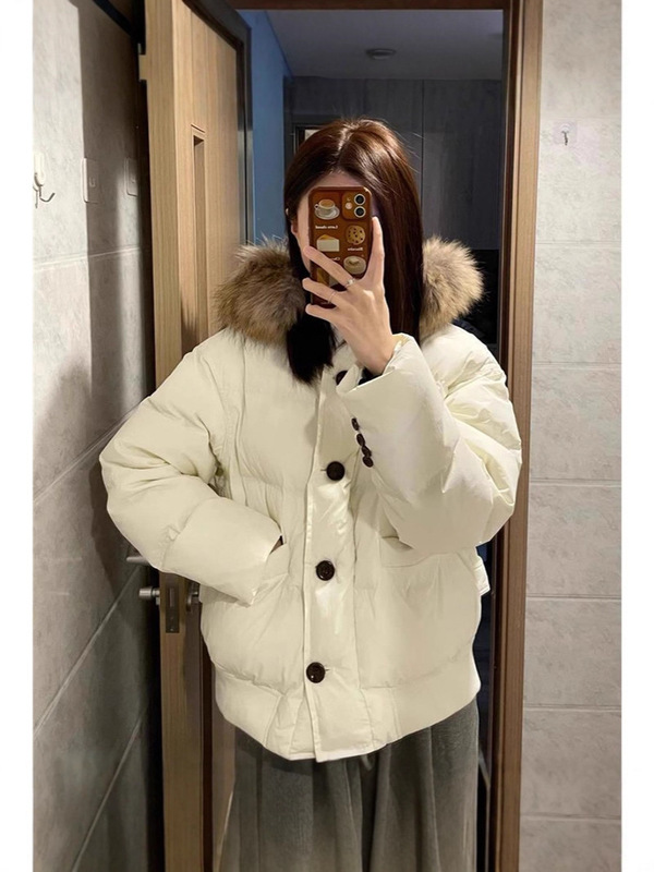 大毛领短款羽绒棉服女2025冬季新款设计感小个子加厚羽绒棉服外套|undefined