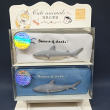 新代立体硅胶鲨鱼贴片帆布笔袋学生海底世界大容量铅笔袋收纳袋奖