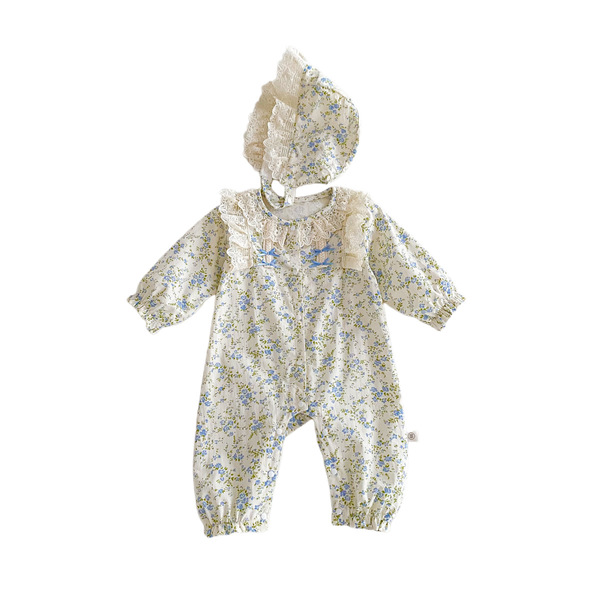 Baby onesie spring baby girl floral lace lace crawling suit newborn…