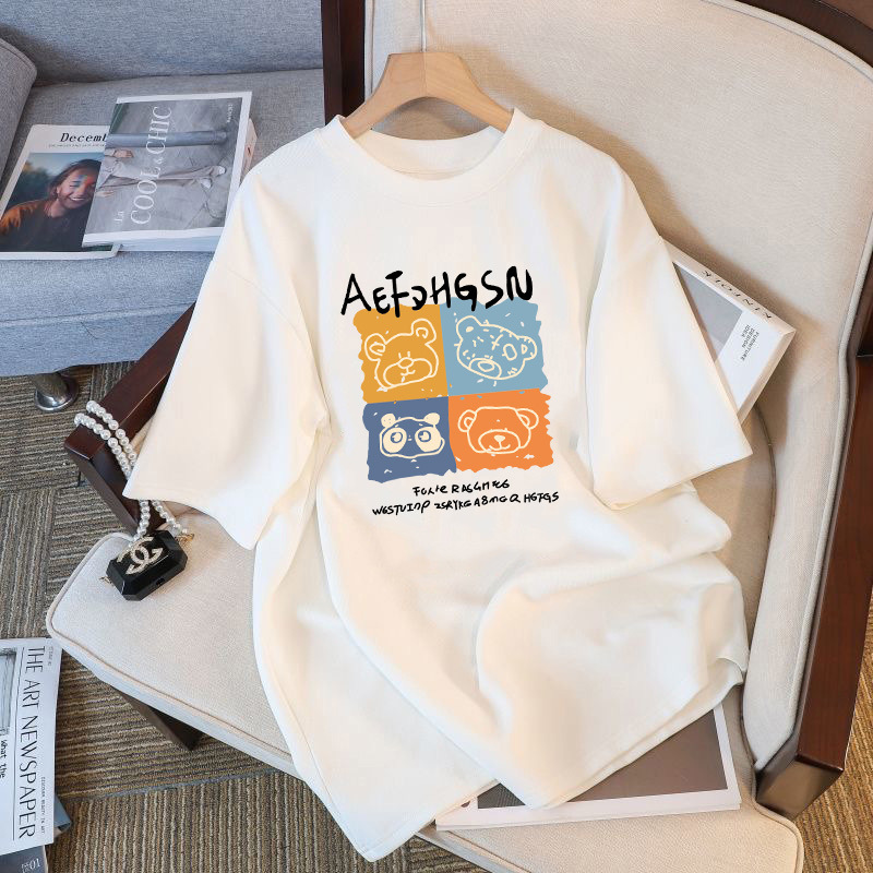 2024 primavera nuevo estilo simple algodón blanco manga corta suelta cuello redondo delgado más tamaño camiseta suministro directo de fábrica al por mayor