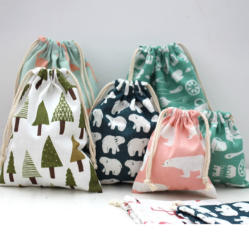 Студенческая маленькая тканевая сумка из хлопка и льна с карманом на шнурке, милая сумка на шнурке с рисунком, сумка для хранения, кошелек для монет для мобильного телефона