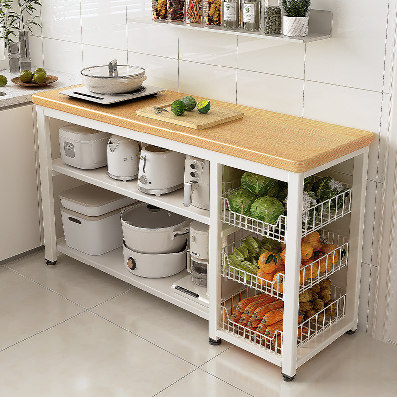 Estante de cocina, canasta de verduras multifuncional, banco de trabajo para cortar verduras, horno de microondas, utensilios de cocina, estante de almacenamiento, gabinete lateral, mesa multicapa
