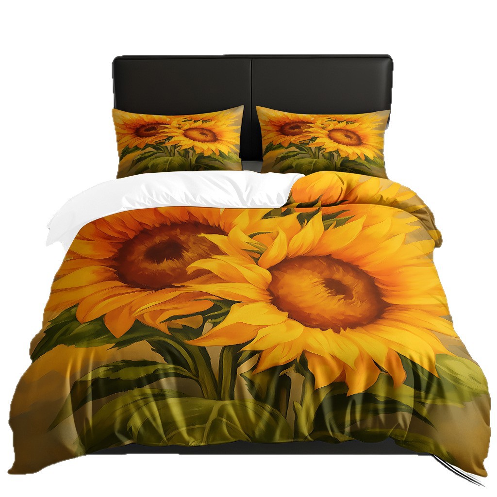 Transfronterizo girasol textil doméstico digital impresión set fuente fábrica suave apoyo pro piel TEMU / JIT