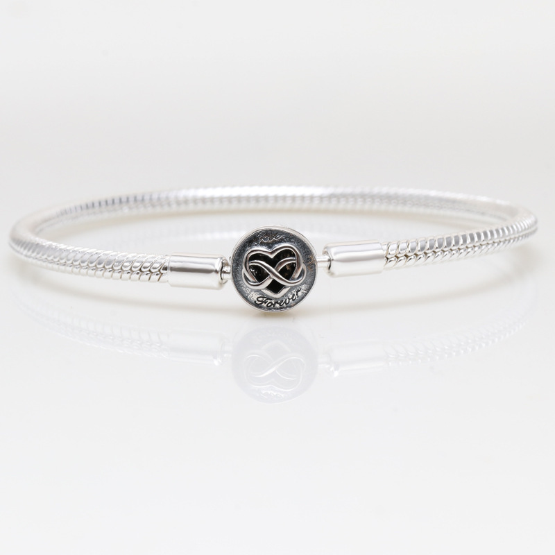 Pan's Moment Heart Infinite Buckle Snake Chain Thread-free Bracelet Female European and American Fashion Eternal Heart Chain Buckle Bracelet Female