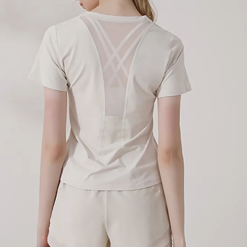 Casual sports short-sleeved T-shirt women's summer thin yoga wear slimming running mesh stitching fitness top