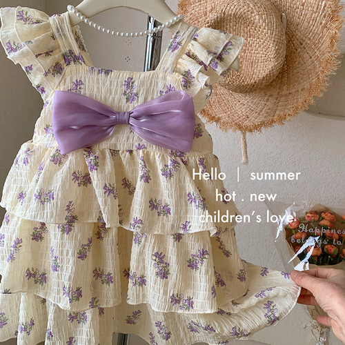 Korean children's clothing girls floral suspender skirt 2024 new summer style cake skirt children's small fresh dress