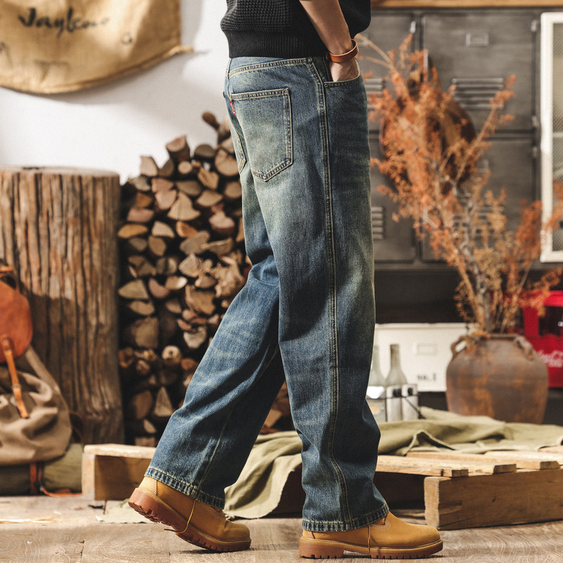 American Retro Washed Straight-Leg Jeans for Men, 2026 Spring Trendy High Street Wide-Leg Pants, Loose Casual Pants