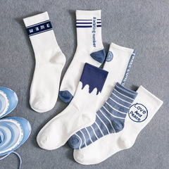 Foreign Trade Couple Cotton Socks, Instagram-Style White Sports Socks from Zhuji—Wholesale Basketball Long Socks for Men, Mid-Calf Style, Perfect for Spring and Autumn