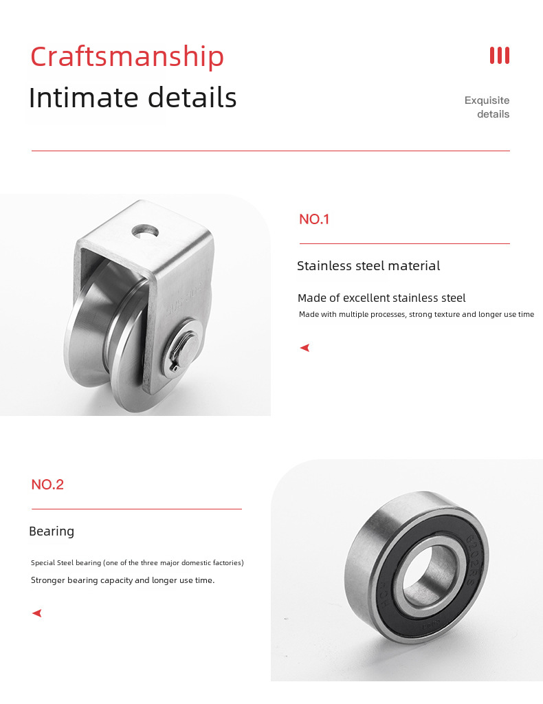 Stainless steel 304/201 track wheel U tripod pulley mobile door hanging wheel U type V type H type groove caster angle wheel