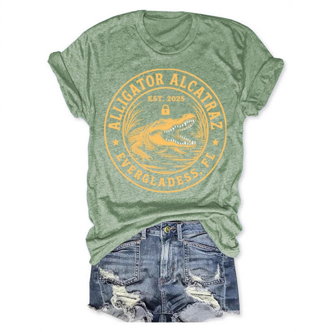 (Crocodile) Summer Women's Design Short-Sleeved Pullover T-Shirt Summer Popular Casual Women's Top Short-Sleeved (Crocodile) Summer Women's Design Short-Sleeved Pullover T-Shirt Summer Popular Casual Women's Top Short-Sleeved