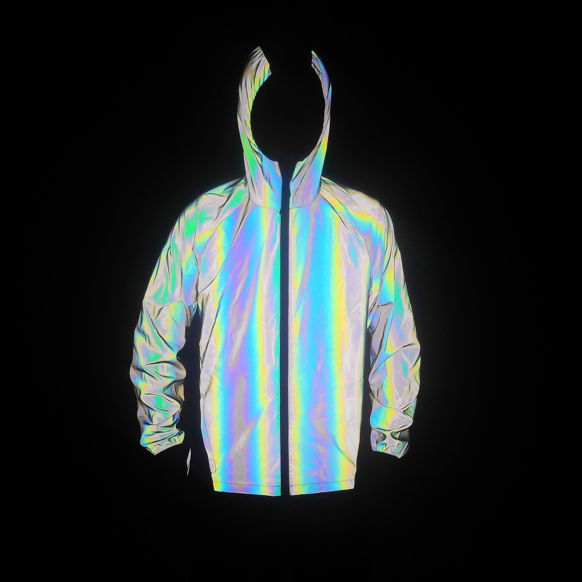 Abbigliamento da uomo, giacca riflettente colorata, sport all'aria aperta, con giunture in rete, giacca con cappuccio traspirante_voghion.com